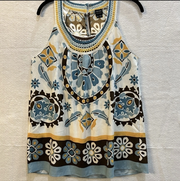 Nicole by Nicole Miller Blue and Gold Graphic Tank Top - Picture 1 of 5